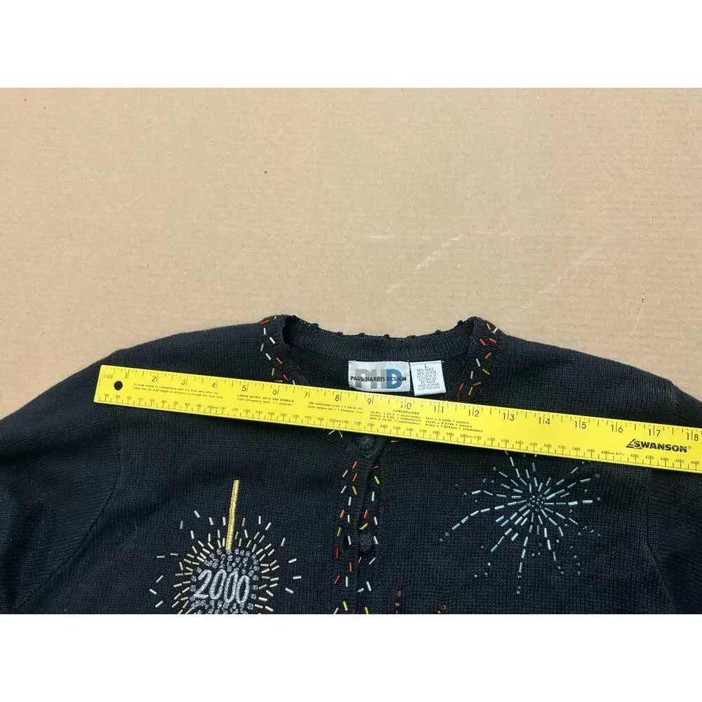 Paul Harris Design Sweater Large Y2K 2000 Times Square Beaded Embroidered Knit - Picture 8 of 8